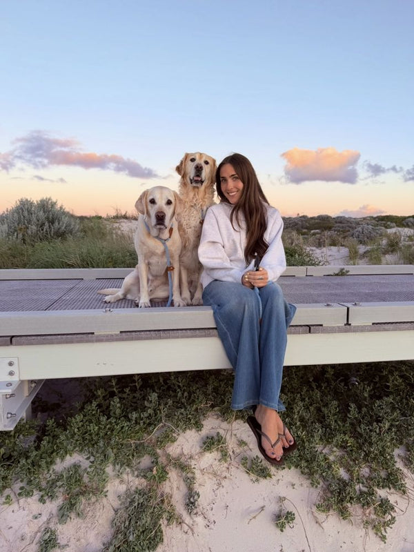 Brooke with Soy and Sushi on a boardwalk